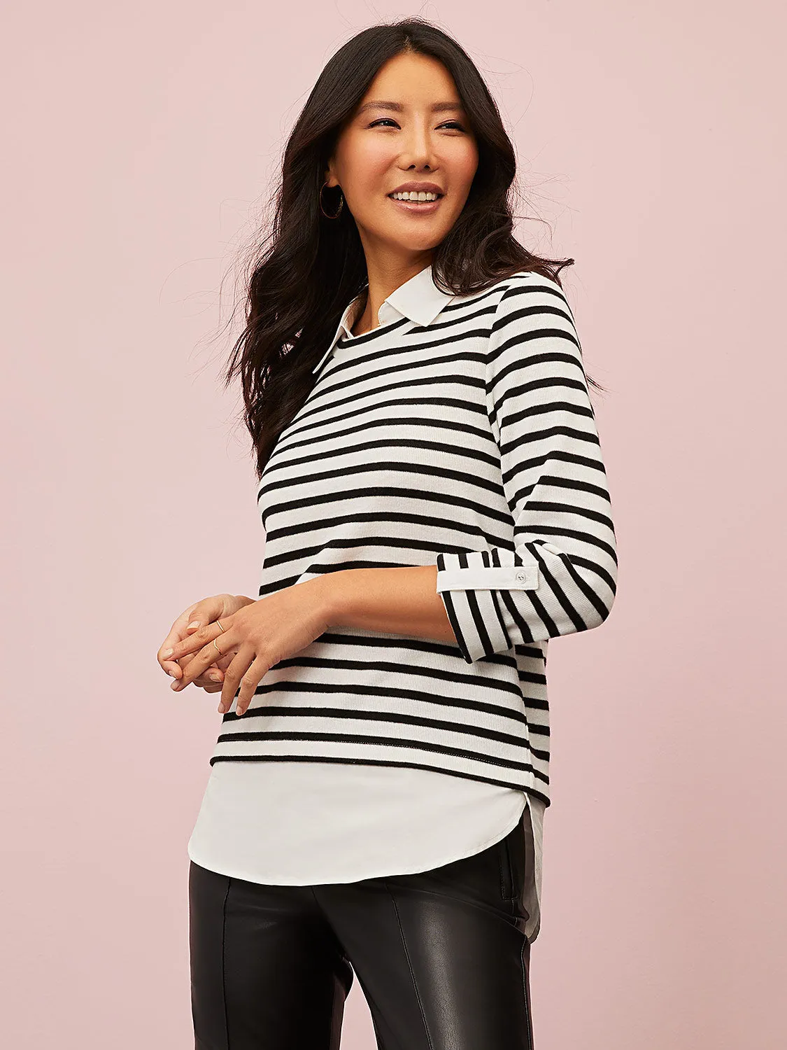 2-Fer Striped Long Sleeve Top