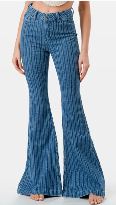 Grace Jeans Contemporary High Waist Flare Stripped Jeans HL-S685