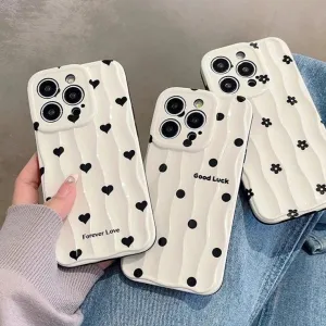 Heart Dot Flowers Water Ripple Cute Phone Cases for iPhone 11, 12, 13, 14, 15 Pro Max