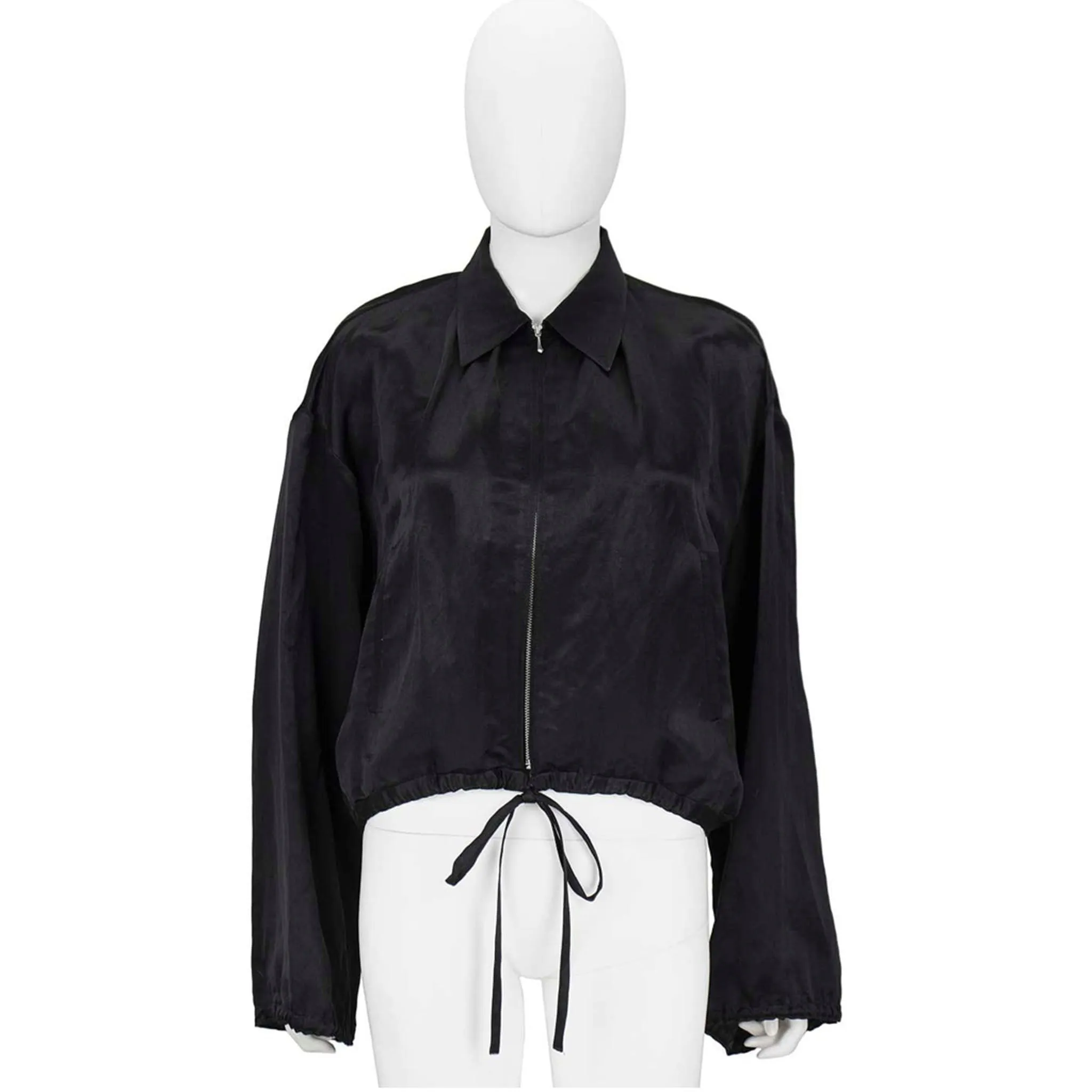 JEAN PAUL GAULTIER 1990s Black Silk Crop Bomber Jacket