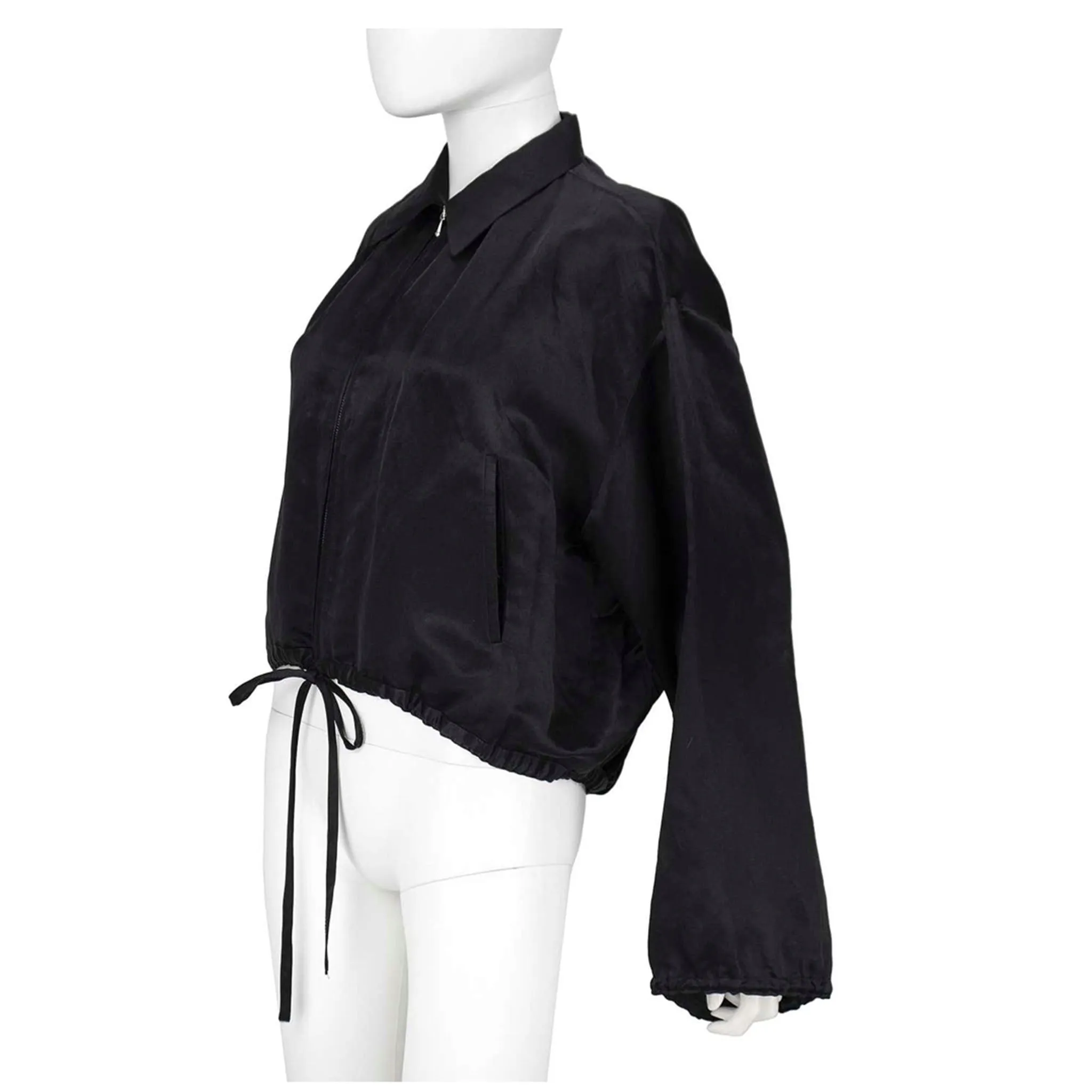 JEAN PAUL GAULTIER 1990s Black Silk Crop Bomber Jacket