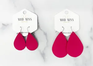 Leather Teardrop Earring Fuchsia Pink