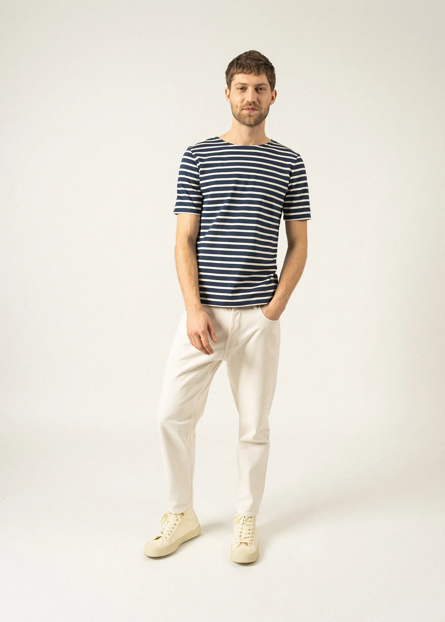 Levant short sleeve striped sailor shirt - regular fit, in light cotton (MARINE/ECRU)