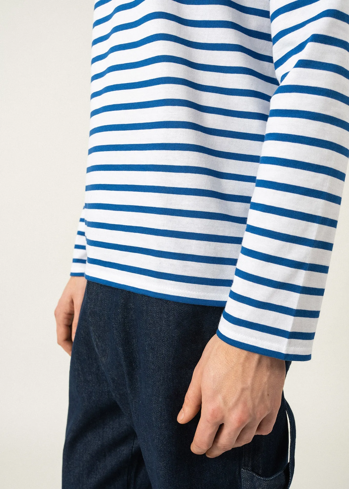 Minquiers unisex striped sailor shirt - regular fit, in light cotton (NEIGE/GITANE)