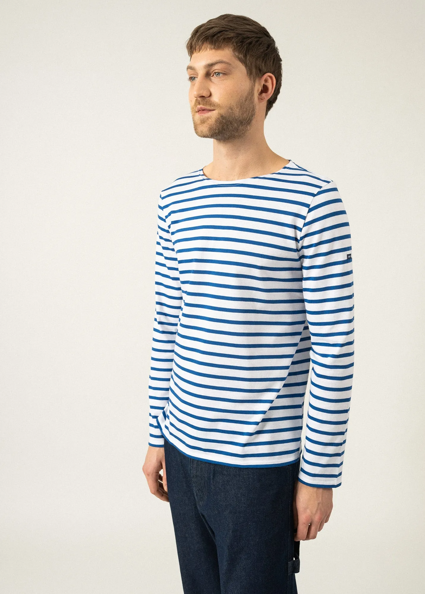 Minquiers unisex striped sailor shirt - regular fit, in light cotton (NEIGE/GITANE)