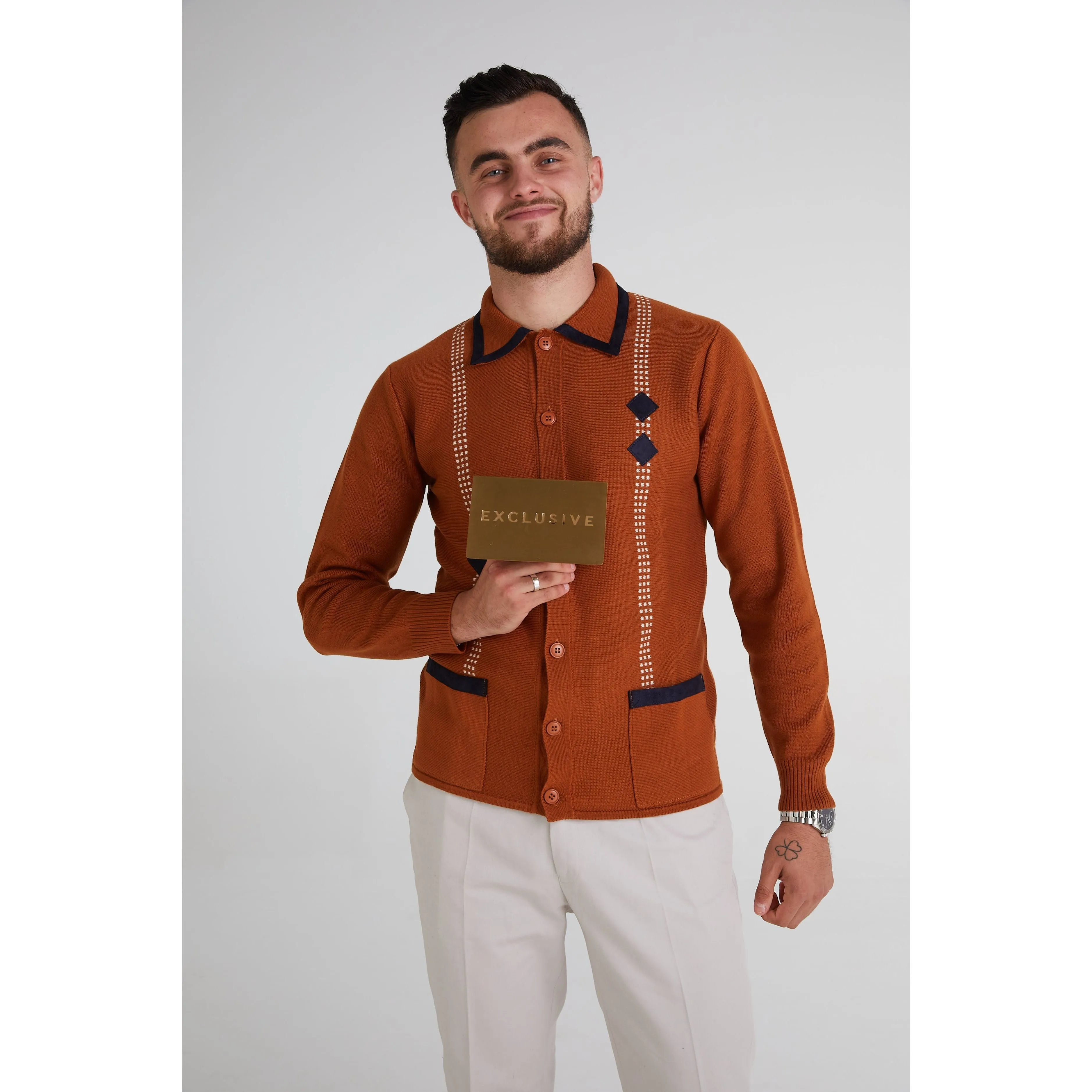 Mr Bridger - Archive Diamond Santora Toffee Long Sleeve - Polo Knit