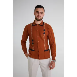 Mr Bridger - Archive Diamond Santora Toffee Long Sleeve - Polo Knit