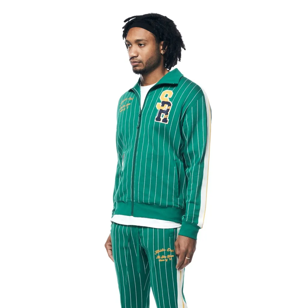 Pin Striped Varsity Track Jacket - Alpine Green