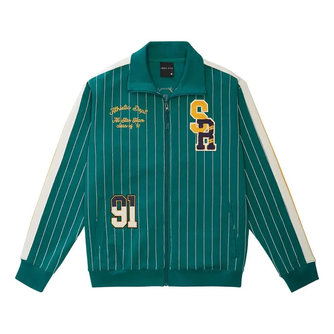 Pin Striped Varsity Track Jacket - Alpine Green