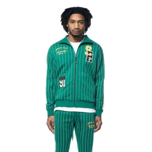 Pin Striped Varsity Track Jacket - Alpine Green