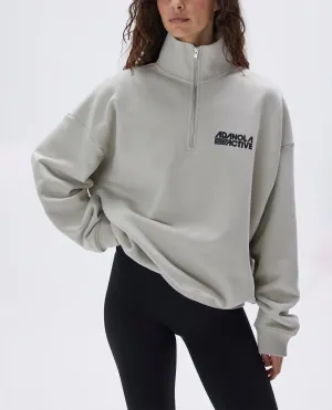 Oversized Retro Sports Sweatshirt with Funnel Neck - Stone