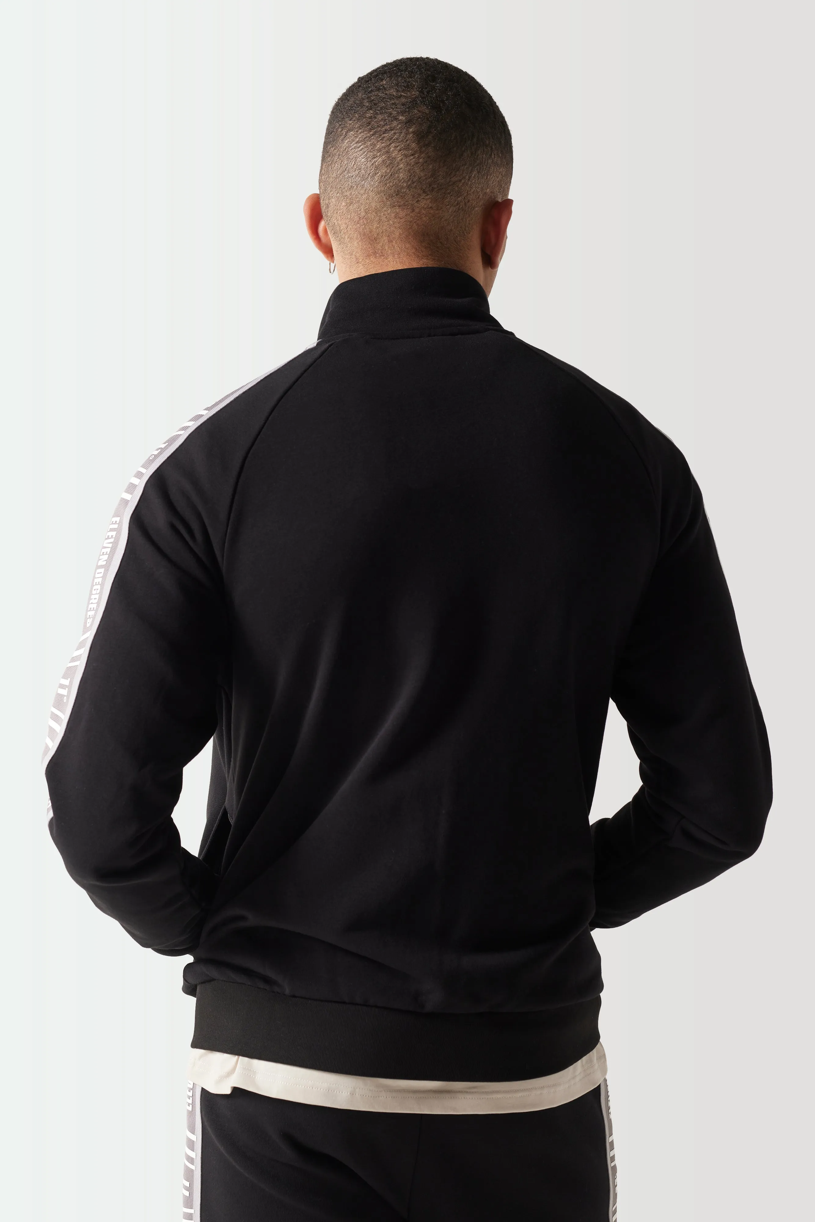 Retro Taped Full Zip Sweat Top - Black