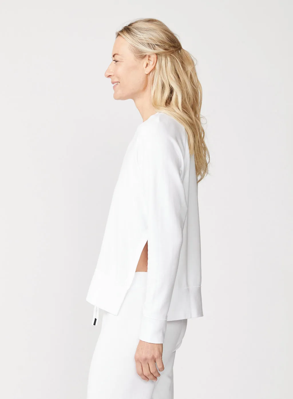 Softest Fleece Raglan Side Slit Sweatshirt in White