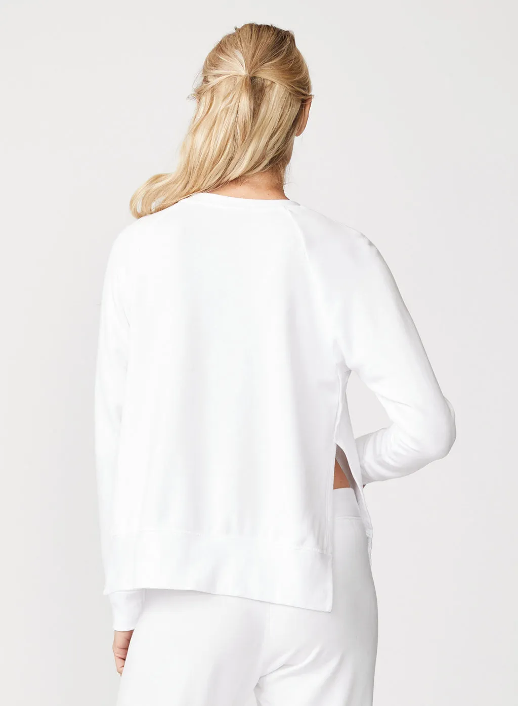 Softest Fleece Raglan Side Slit Sweatshirt in White