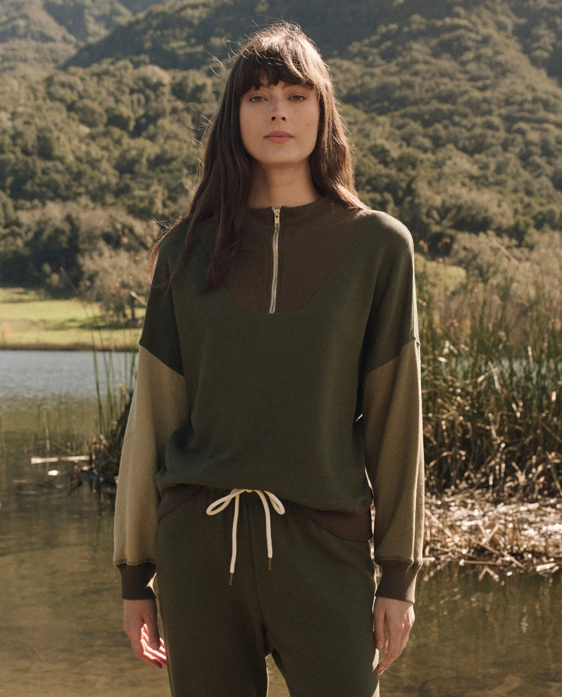 The Colorblock Trail Sweatshirt. -- Army Green