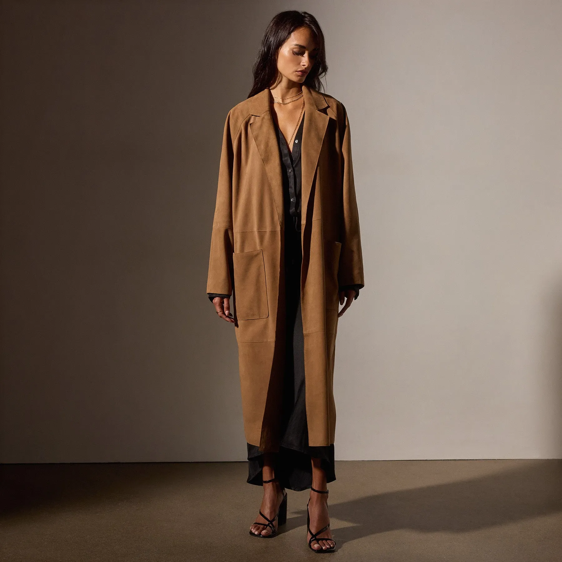 Unlined Suede Trench Coat - Toffee