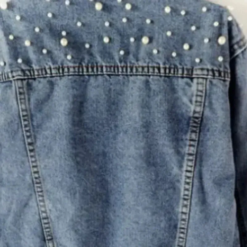 Women's Short Denim Jacket Beaded Pearl Jacket Loose Spring and Autumn New Denim Jacket Fashion Casual Women's Jacket